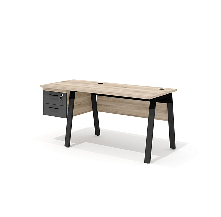 LM-11L + LF-4 Стол прямой с подвесной тумбой на МК Line дуб Кронберг/антрацит