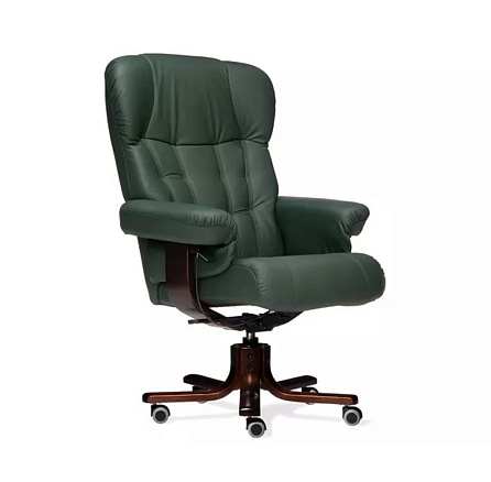 ЦАРЬ D100  Кресло кожа+к/з, крестовина дерево т.орех зеленый Madras Verde