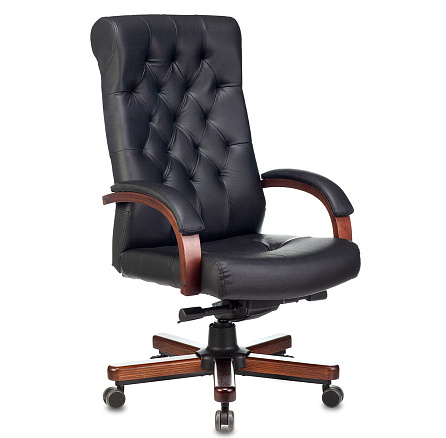 T-9928WALNUT/BLACK Кресло, черный кожа+кож.зам крестовина металл/дерево обивка черный Id 1545725