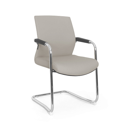 LF0-PY29-2 Кресло экокожа, полозья хром обивка серо-бежевый TN-04