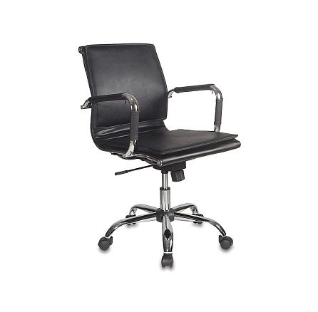 CH-993-Low Кресло экокожа, крестовина металл обивка черный black, каркас хром ID 664068