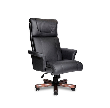 NAPOLI  A VIP LX Кресло кожа/кз, крестовина дерево, madras 21 черный/ светлый орех