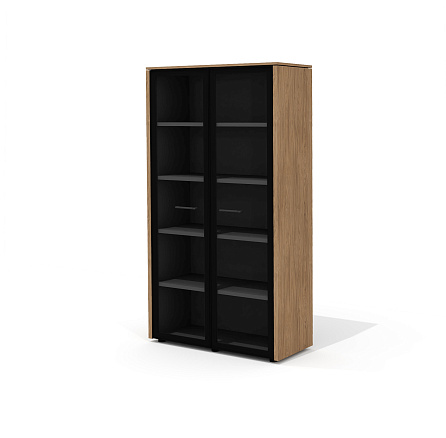 Шкаф для документов (комплектация 1) 106,6х46,4х195,6 Зенон дуб Сиена/черный кашемир/черный/стекло т