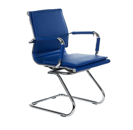 CH-993-Low-V Кресло экокожа, полозья обивка синий blue, каркас хром, ID843287