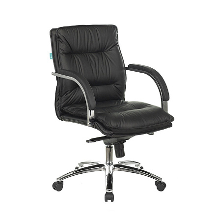 T-9927SL-LOW Кресло кожа+к/з низкая спин.,крест.хром обивка черный, каркас хром, ID1360685