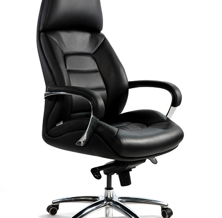 Porshe F181 black leather Кресло кожа+к/з черный, крестовина алюминий