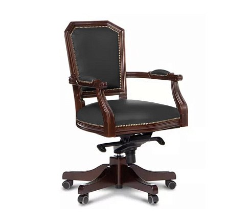 D80 Венеция Кресло кожа дерево обивка черный Madras Nero, подлокотники темный орех