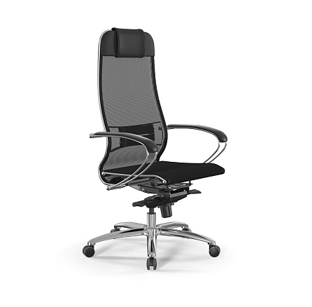 S-1 Samurai Кресло сетка/экокожа  Infinity Easy Clean, обивка черный 5.2.1.49