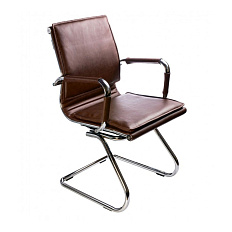 CH-993-Low-V Кресло экокожа, полозья обивка коричневый brown, каркас хром, ID664074