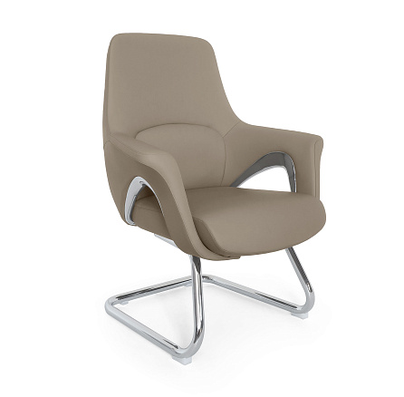 MB-636BS Кресло кожа/экокожа, полозья хром, обивка тёмно-бежевый К35/PU35
