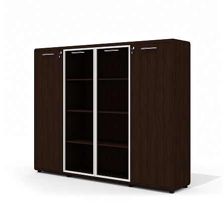 V-51 + V-02.1L + V-02.1R + V-62L + V-62R Шкаф со стеклянными дверьми Vegas венге