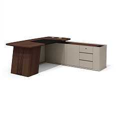 AS-20.1R Стол руководителя с опорной тумбой 200х196х76 Aston дуб Дюваль/серый кварц/мокко