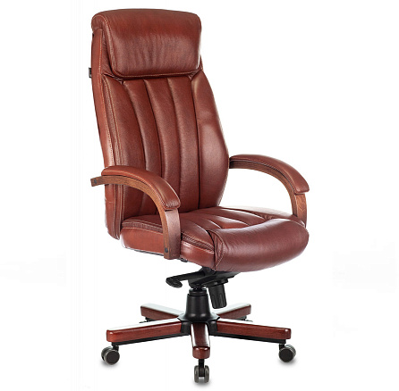 T-9922WALNUT Кресло кожа+к/з,крест.металл/дерево обивка светло-коричневый Leather Eichel,ID1399453