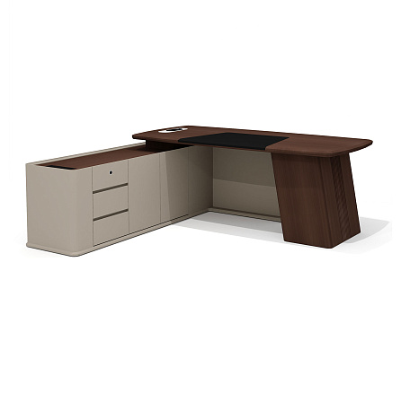 AS-20.1L Стол руководителя с опорной тумбой 200х196х76 Aston дуб Дюваль/серый кварц/мокко