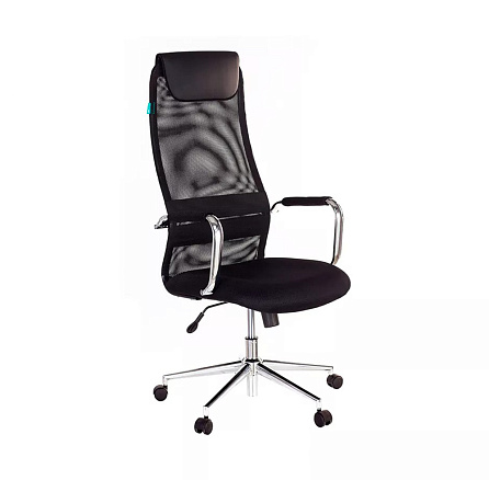 KB-9N Кресло сетка/ткань с подголов., крестовина хром обивка черный TW-01/TW-11, ID1140271