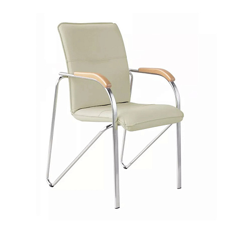 SAMBA Стул иск. кожа  хром обивка слоновая кость V-18, подлокотники бук 1.007 (новый оттенок)