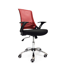 RT-2001Q мелкая (новая) сетка  Кресло сетка,крест. хром, ТопГан обивка красный/черный