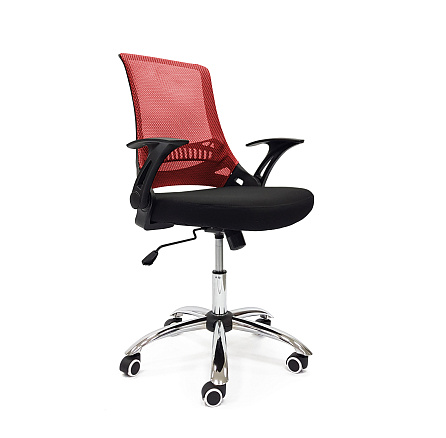 RT-2001Q мелкая (новая) сетка  Кресло сетка,крест. хром, ТопГан обивка красный/черный