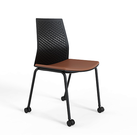 HY-811A (LAMI A) Стул без подлокотников, чёрный пластик, с роликами коричневый 360-28