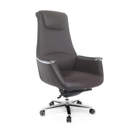 MB-638 Кресло кожа/экокожа, крестовина алюм., механизм мультиблок, матовый тёмно-коричневый K38/PU03