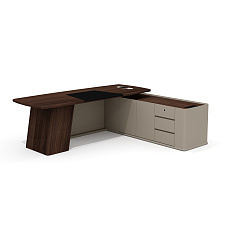 AS-24.1R Стол руководителя с опорной тумбой 240х196х76 Aston дуб Верде/серый кварц/мокко