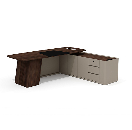 AS-24.1R Стол руководителя с опорной тумбой 240х196х76 Aston дуб Верде/серый кварц/мокко