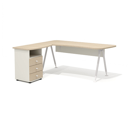 GM-118L + G-118.1L + G-27 + G-87 Составной эргономичный стол на металлокаркасе левысй Gamma дуб выбеленный N/беж