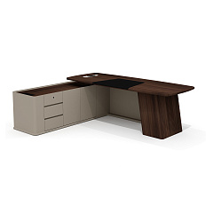 AS-24.1L Стол руководителя с опорной тумбой 240х196х76 Aston дуб Верде/серый кварц/мокко