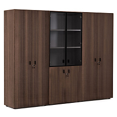 109 733 ECL 01 Шкаф комбинированный со стеклом +гардероб 242x44xh197,5 Enzo эвкалипт мореный/ черный