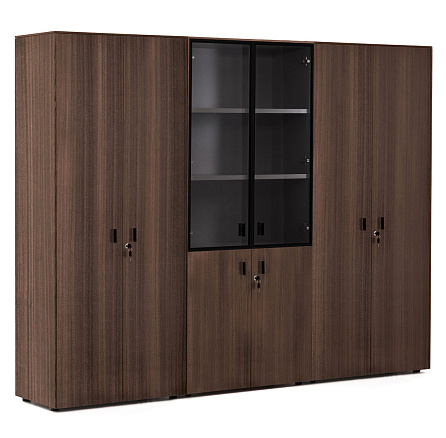 109 733 ECL 01 Шкаф комбинированный со стеклом +гардероб 242x44xh197,5 Enzo эвкалипт мореный/ черный