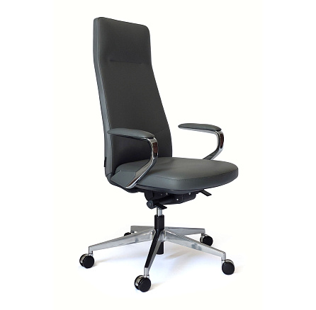 AR-C1802-H Кресло кожа+экокожа, крестовина полированный алюминий обивка темно-серый PW8628/K61-3