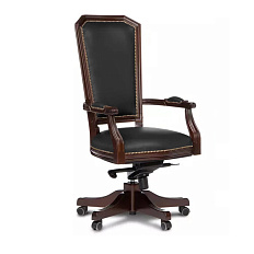 D100 Венеция Кресло кожа черная Madras Nero дерево темный орех