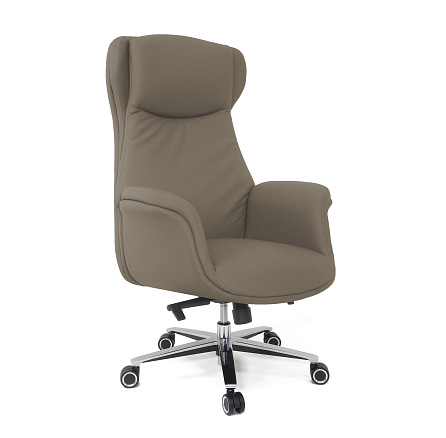 MB-618 Кресло кожа/экокожа, крестовина алюм., механизм мультиблок, обивка тёмно-беж К35/PU35