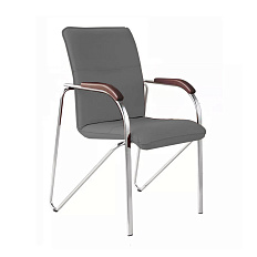 SAMBA Стул иск. кожа  хром обивка серый V-62, каркас хром, подлокотники орех 1.031