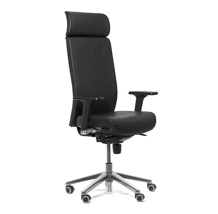 RONAN/W Кресло кожа+к/з, крестовина металл обивка черный, каркас алюминий