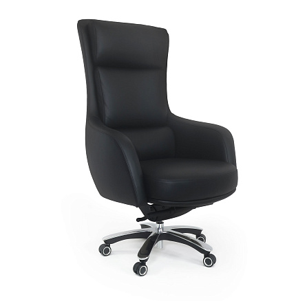 MB-635 Кресло кожа/экокожа, крестовина алюм., механизм мультиблок, обивка чёрныйK08/PU019