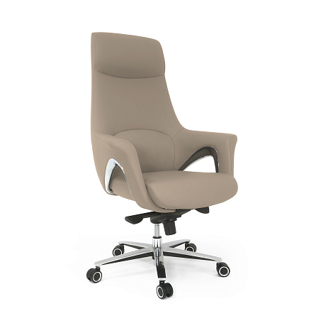 MB-636 Кресло кожа/экокожа, крестовина алюм., механизм мультиблок, обивка тёмно-бежевый К35/PU35
