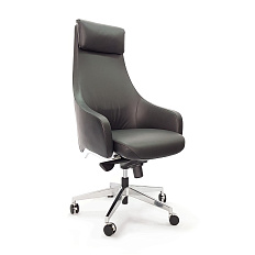 AR-C106-H Кресло кожа+экокожа, крестовина полированный алюминий обивка чёрный PW8616/K61-5