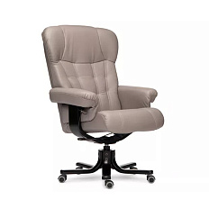 ЦАРЬ D100  Кресло кожа+к/з, крестовина дерево венге обивка бежевый Мадрас Латте