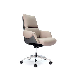 AR-C107A-М Кресло кожа+экокожа,крест.полированный алюминий светло-серый/темно-серый PW906/K61-3