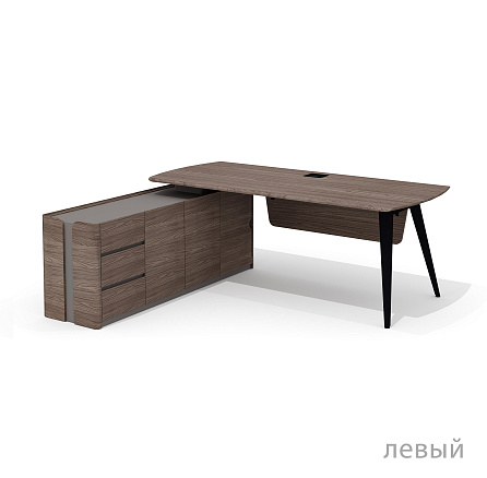 Nr-200.1+Nr-33 Стол руководителя 200х185х75 Нуар дуб Монте/серый мист/металл черный