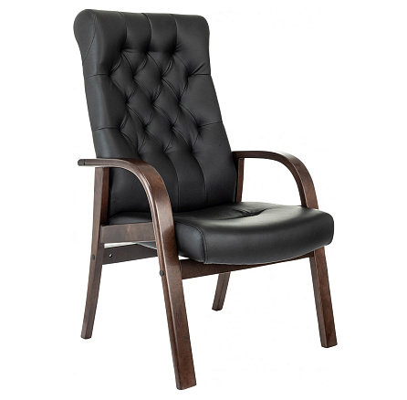 T-9928WALNUT-CF Кресло конференц кожа+к/з,каркас дерево обивка черный, ID2065752