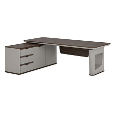 Cus2216L Стол для руководителя с тумбой левый 2200*1660*760 AVATAR эвкалипт/кожа серая