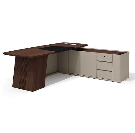 AS-24.1R Стол руководителя с опорной тумбой 240х196х76 Aston дуб Дюваль/серый кварц/мокко