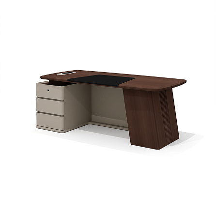 AS-20L Стол руководителя с опорной тумбой 200х90х76 Aston дуб Дюваль/серый кварц/мокко