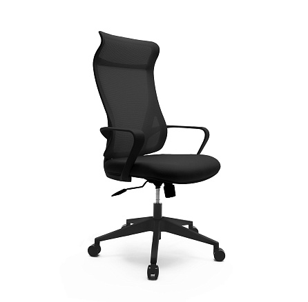 SK-3226A Кресло спинка сетка, сиденье ткань, крестовина черный пластик, обивка черный DM-2901/TX-08