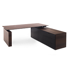 110 102 ECL BL Стол для руководителя 200x200xh75-130 Tesla эвкалипт мореный/черный