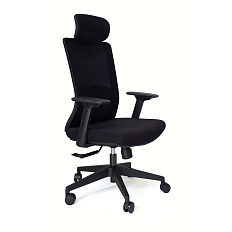 HY-808A Кресло сетка, крестовина чёрный пластик, фикс. подлокотник, обивка черный