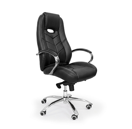 RT-331-1 Кресло кожа, крестовина хром мультиблок обивка черный LEATHER КОЖА