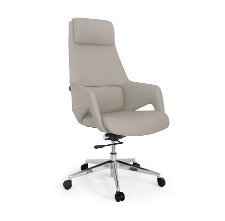 LF0-PY07 Кресло экокожа,механизм knee-tilt, крестовина полирован.алюминий обивка серо-бежевый